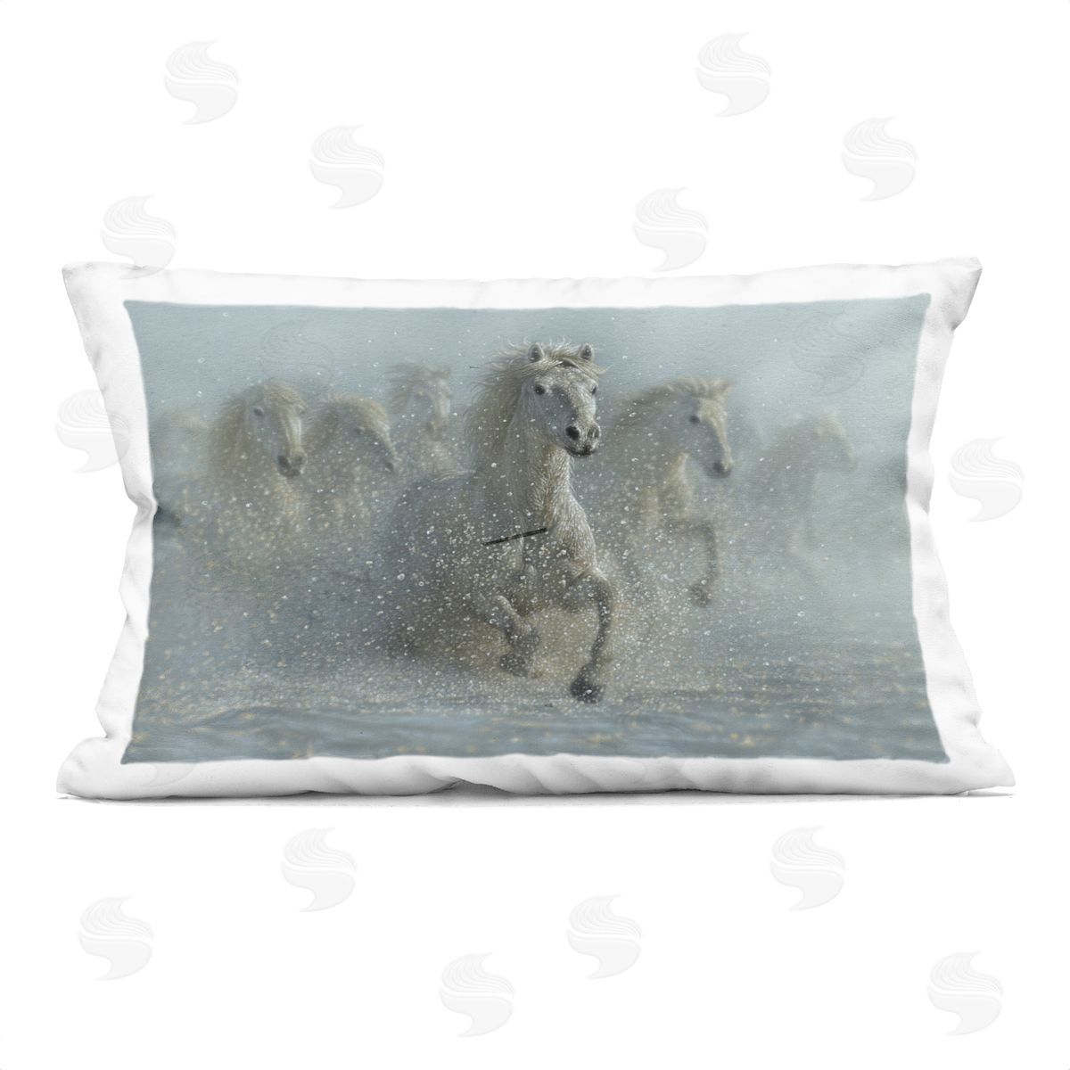 Collin Bogle Running Wild Horses Splashing Plush Polyester Art Print Pillow