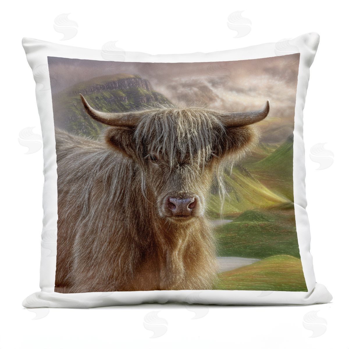Collin Bogle Butterscotch Highland Cow Plush Polyester Art Print Pillow
