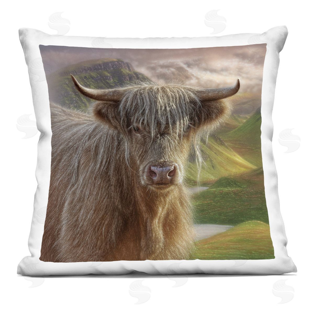 Collin Bogle Butterscotch Highland Cow Plush Polyester Art Print Pillow