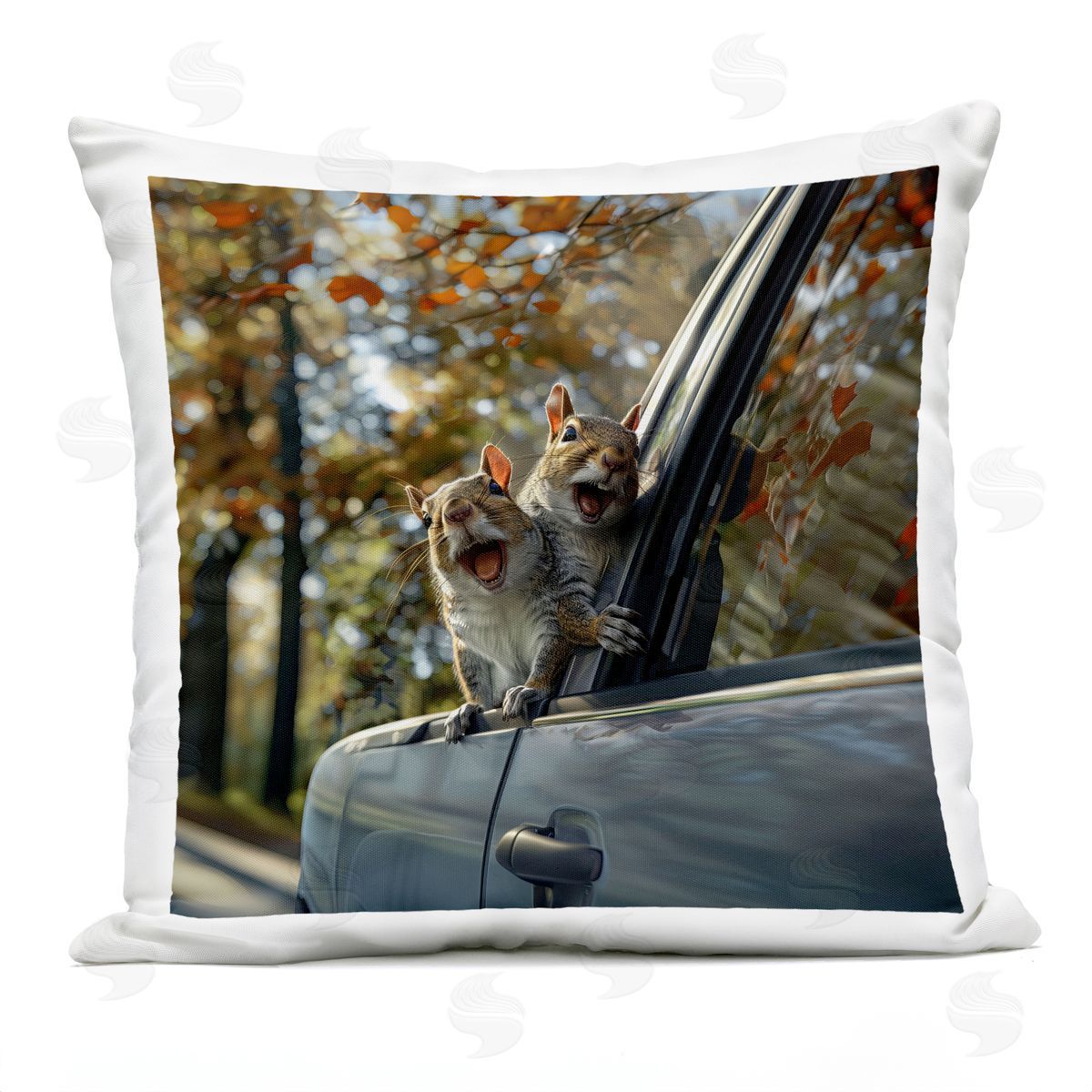 Jim Baldwin Funny Squirrel Truck Plush Polyester Art Print Pillow