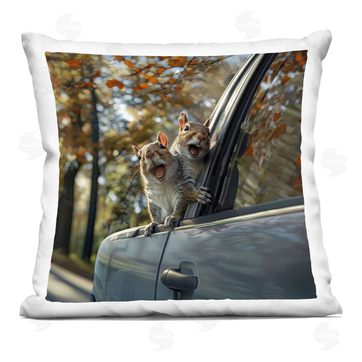 Jim Baldwin Funny Squirrel Truck Plush Polyester Art Print Pillow