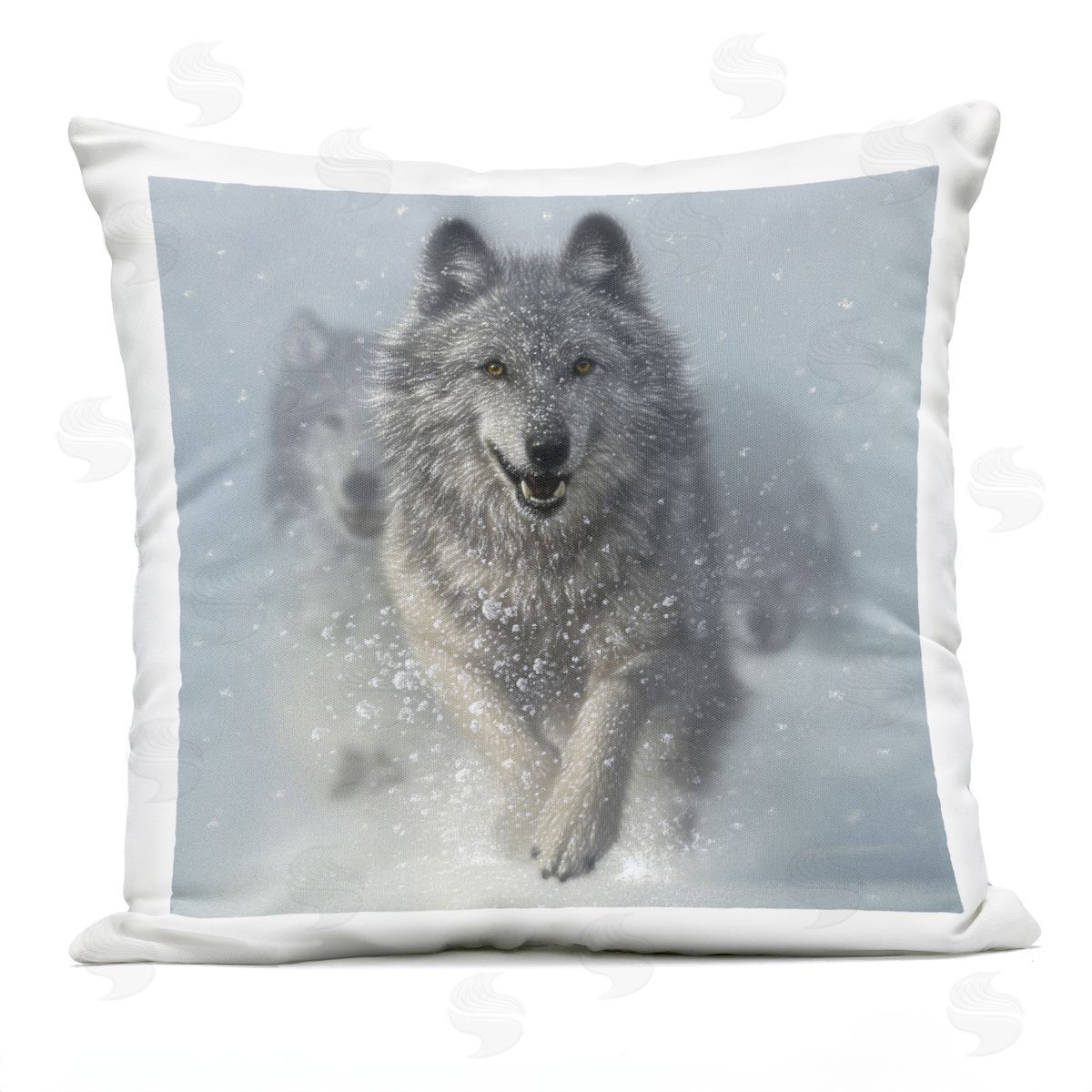 Collin Bogle Snow Plow Running Wolf Pack Plush Polyester Art Print Pillow