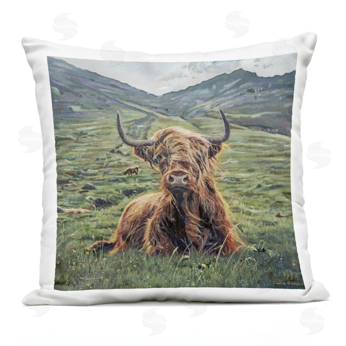 Carrie Goller Windblown Cattle Mountain Valley Plush Polyester Art Print Pillow