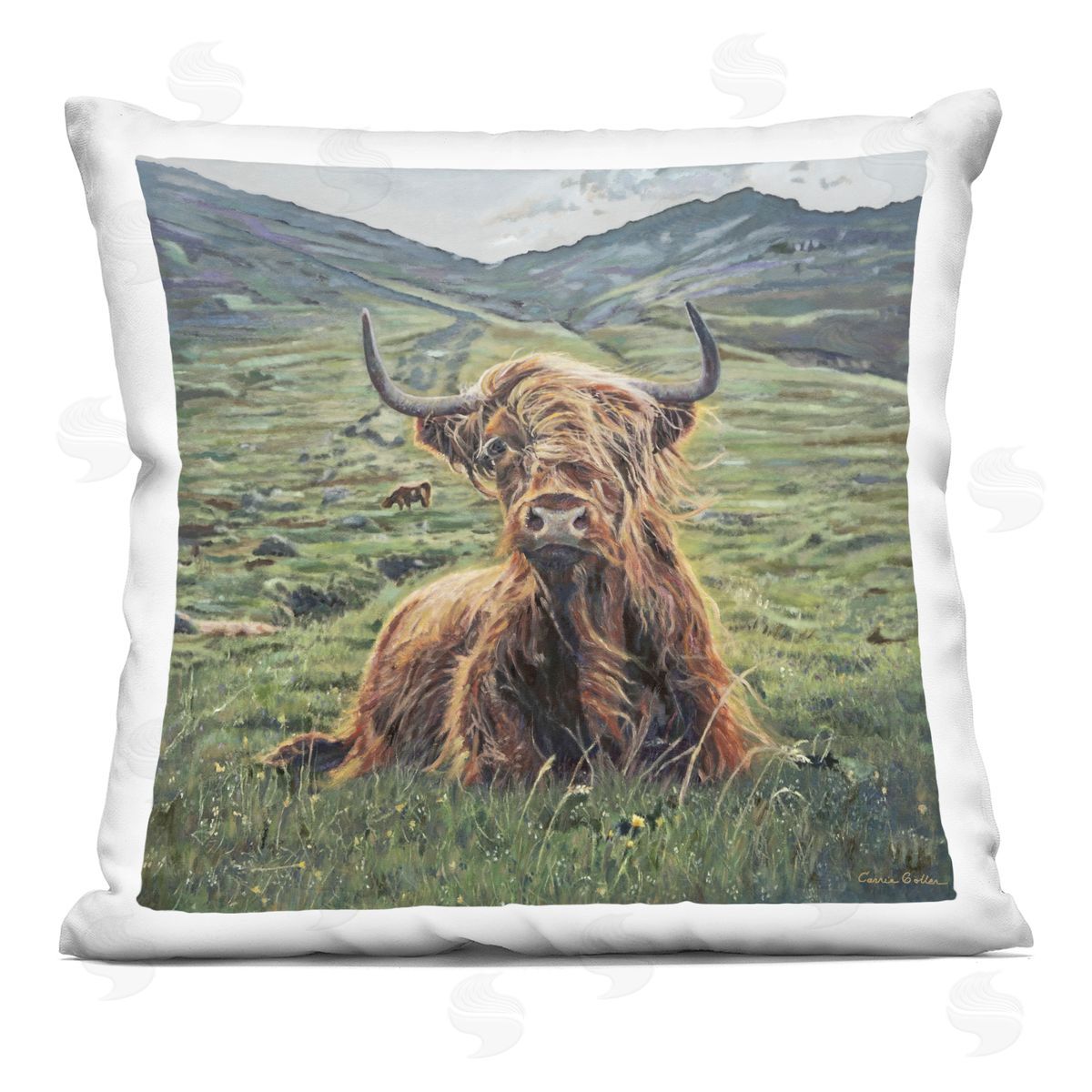 Carrie Goller Windblown Cattle Mountain Valley Plush Polyester Art Print Pillow