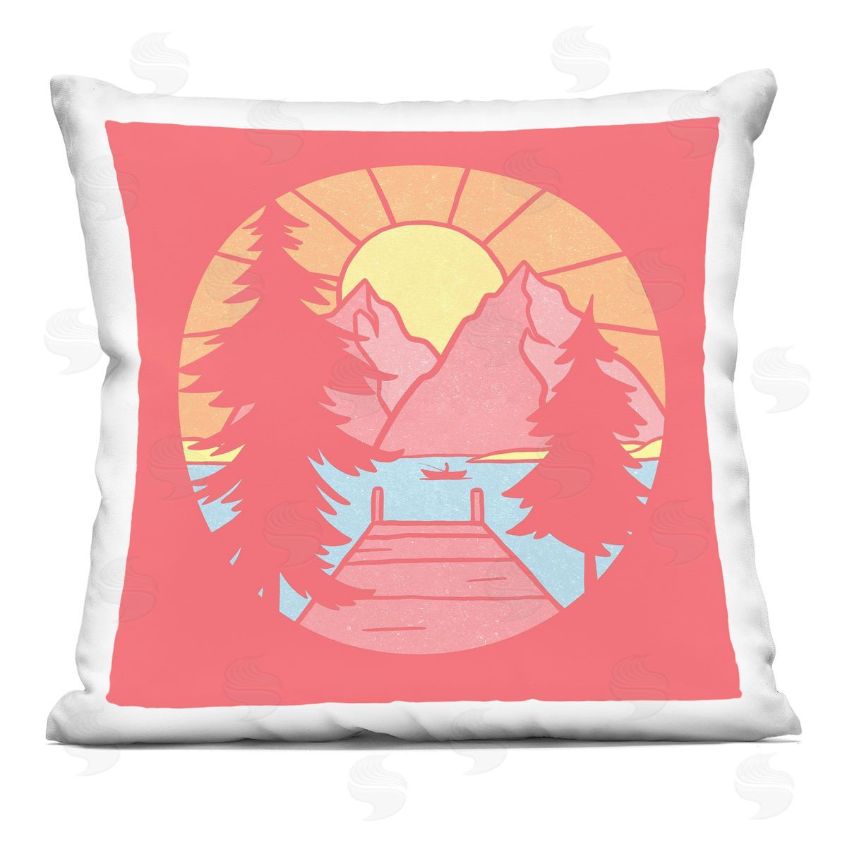 Jedco Brands, Inc. Retro Lake Dock Warm Tones Plush Polyester Art Print Pillow