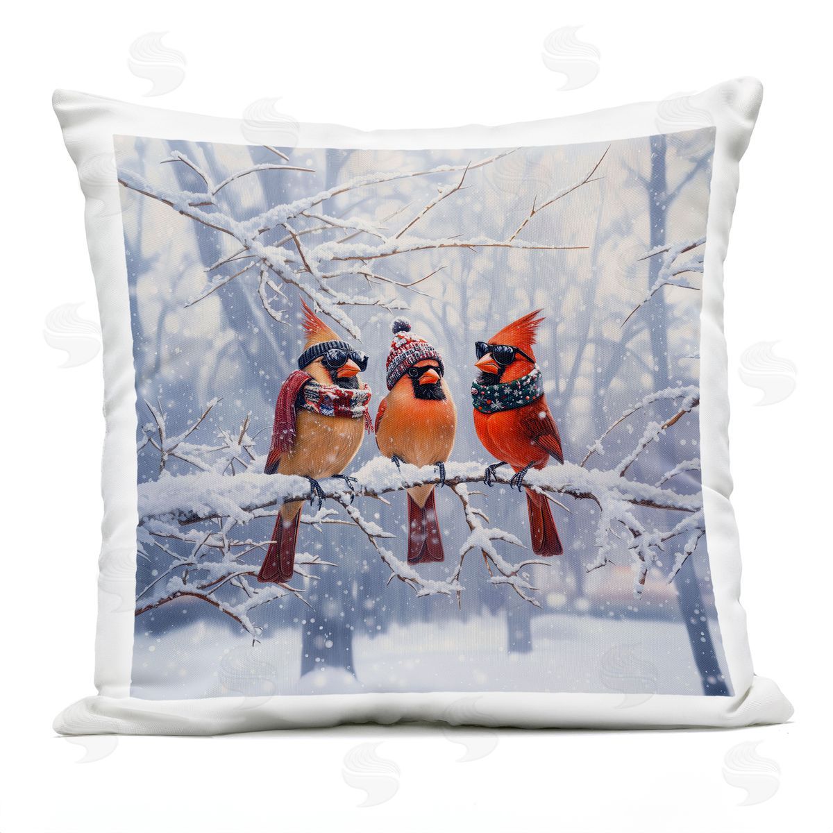 Jim Baldwin Cardinals on Winter Branch Plush Polyester Art Print Pillow