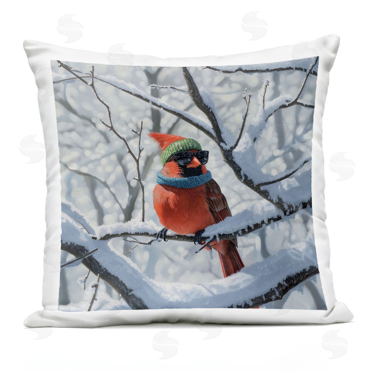 Jim Baldwin Winter Cool Cardinal Plush Polyester Art Print Pillow