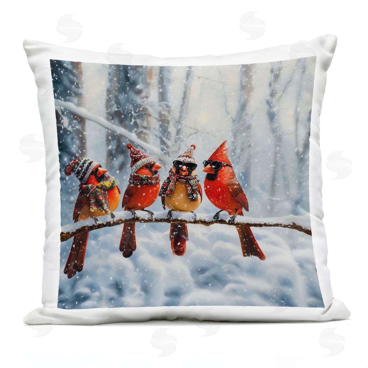 Jim Baldwin Winter Dressed Cardinals Plush Polyester Art Print Pillow
