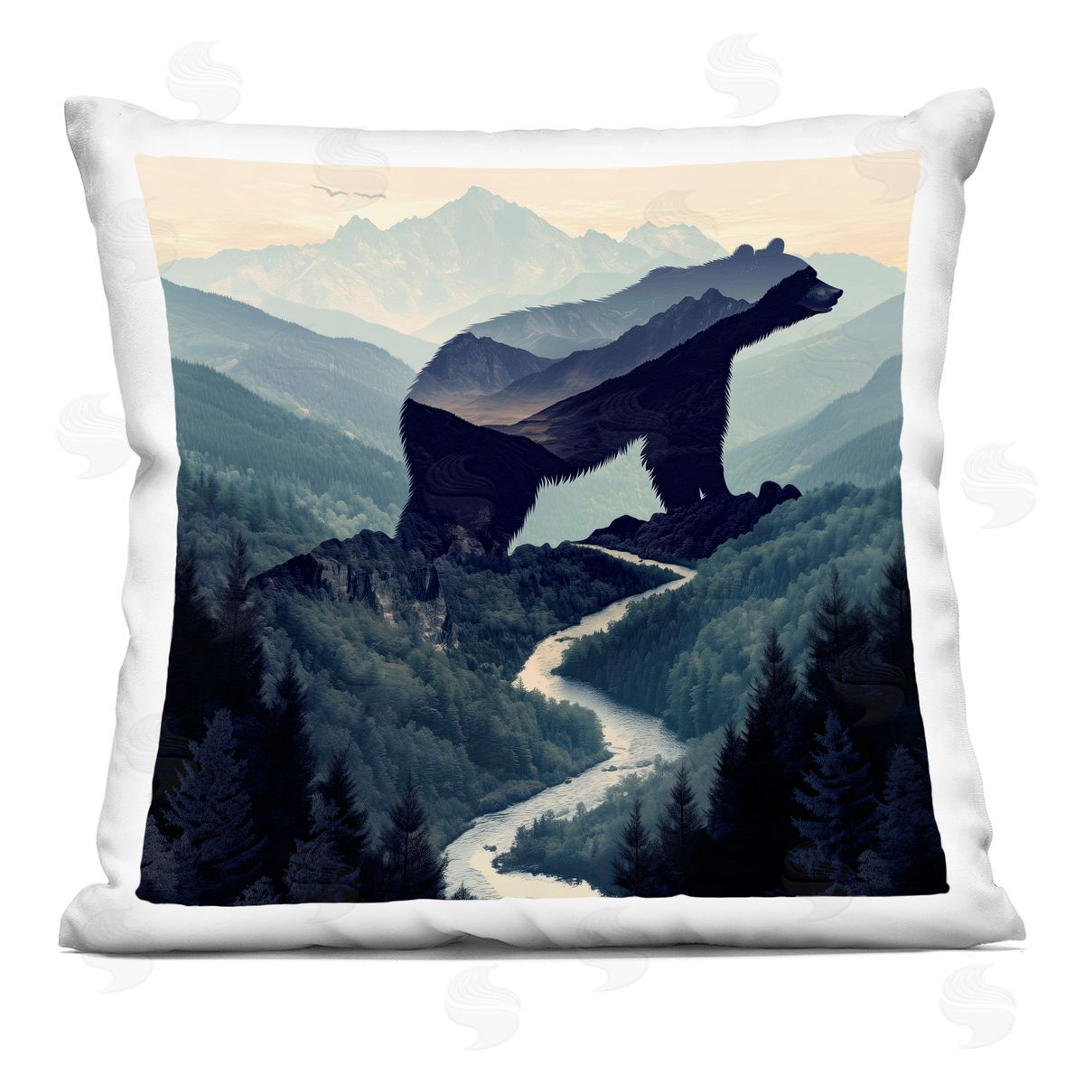 Jim Baldwin Bear Rock Silhouette Plush Polyester Art Print Pillow