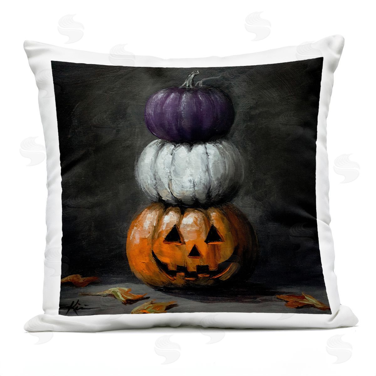 Lindsay Kivi Fine Art Vintage Halloween Pumpkin Stack Plush Polyester Art Print Pillow