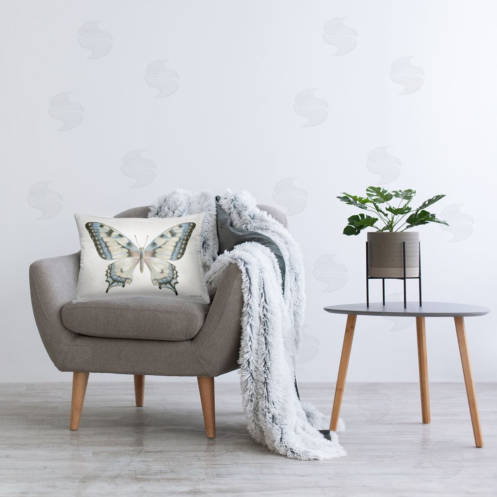 Danhui Nai Blue Brown Accent Butterfly Indoor Rectangular Pillow on Chair