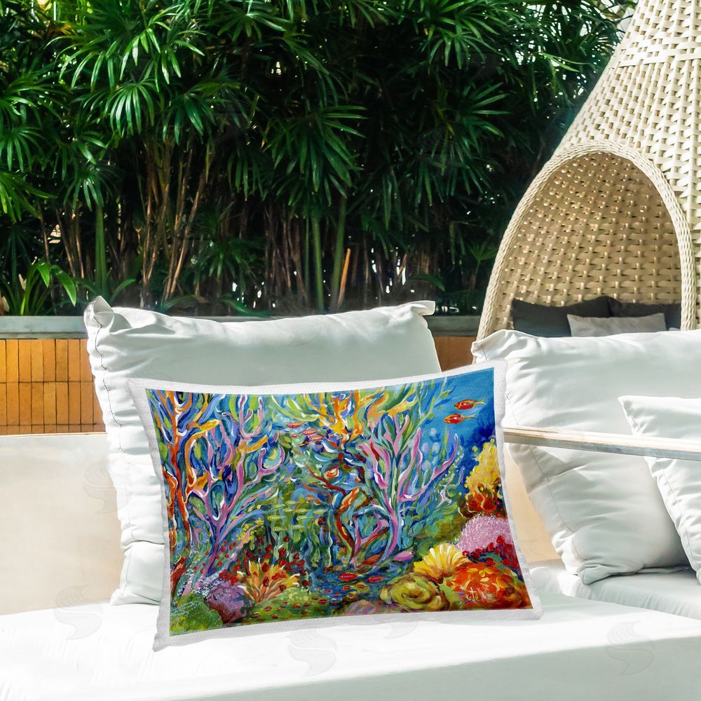 Estelle Grengs Abstract Coral Reef Life Outdoor Printed Throw Pillow on Patio