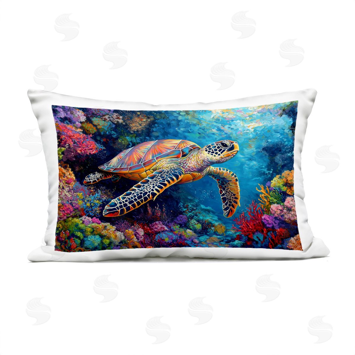 LSR Design Studio Colorful Coral Reef & Turtle Outdoor Printed Pillow