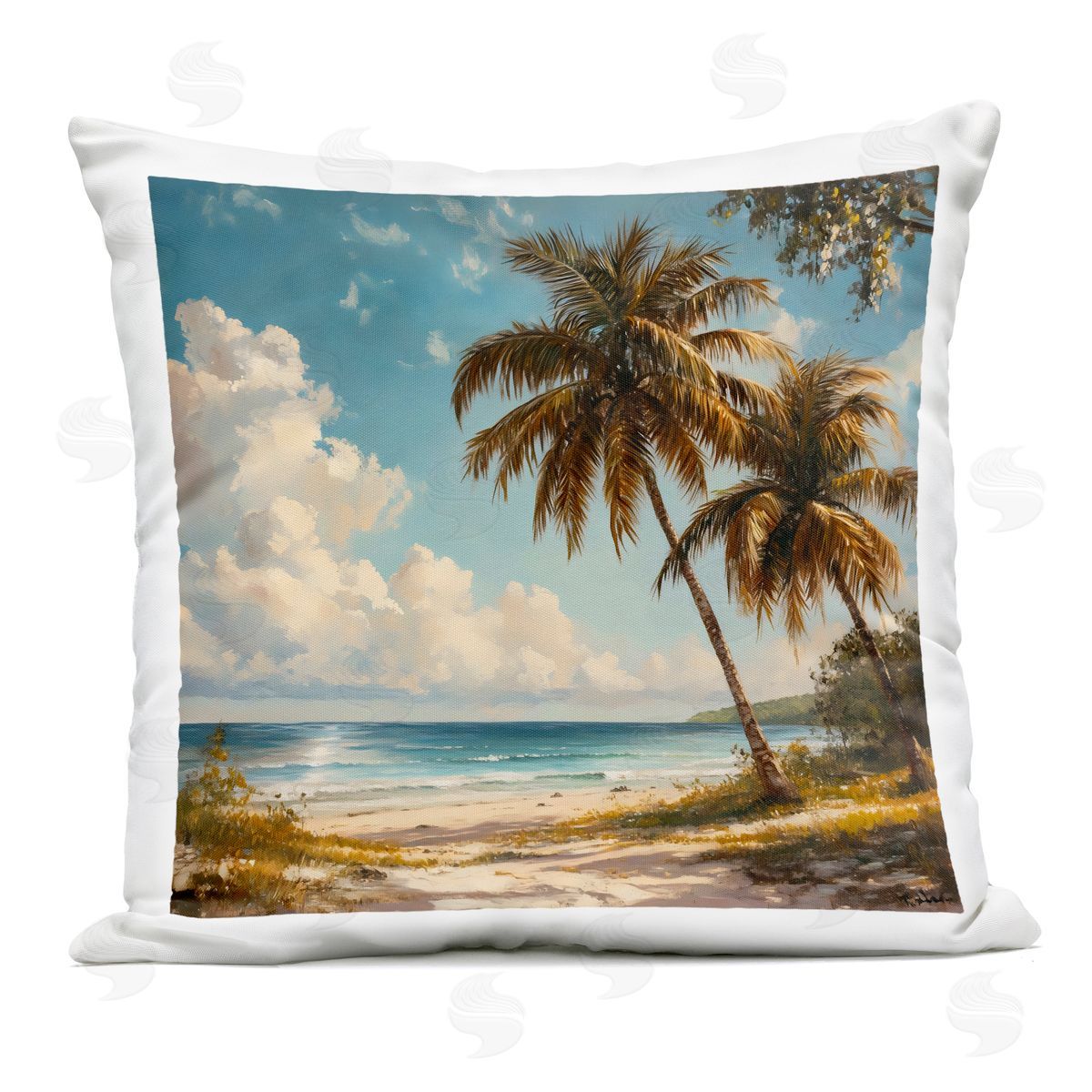 Creative Studio Summer Beach Palms & Clouds Outdoor Printed Pillow