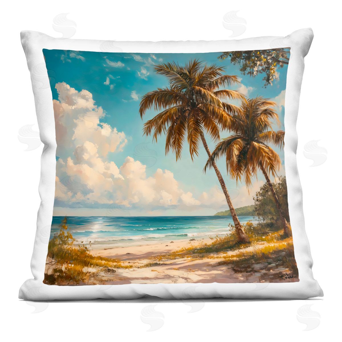 Creative Studio Summer Beach Palms & Clouds Indoor Printed Pillow