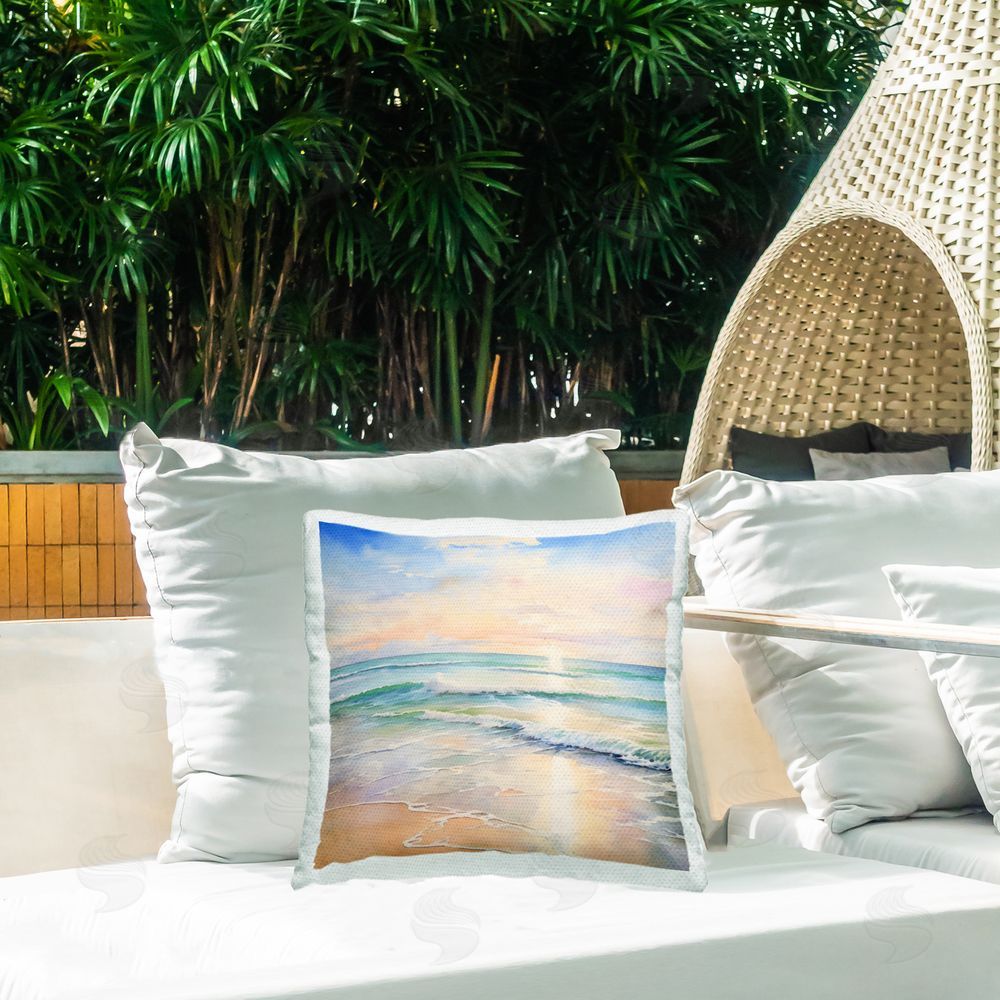 Creative Studio Crashing On Shore at Sunrise Outdoor Square Pillow on Patio