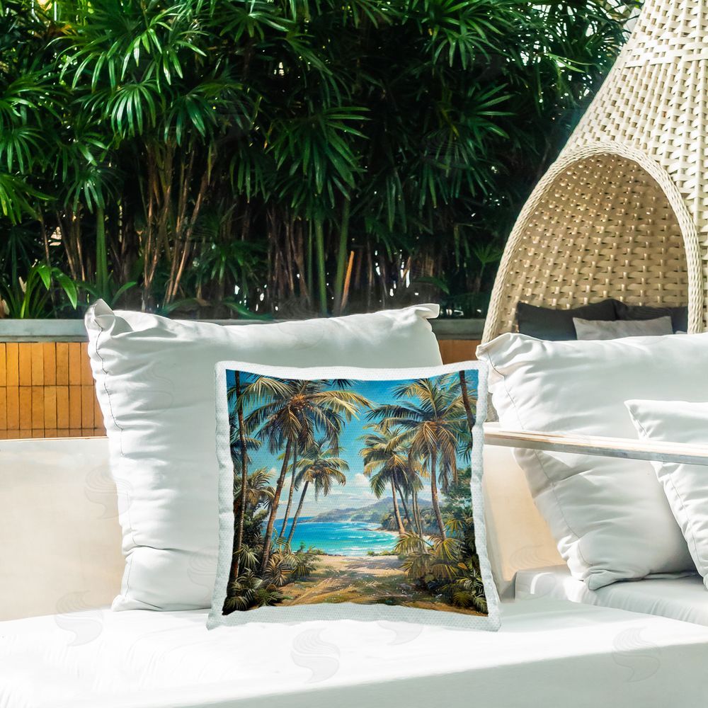 Creative Studio Beach Pathway Palm Reflections Outdoor Square Pillow on Patio
