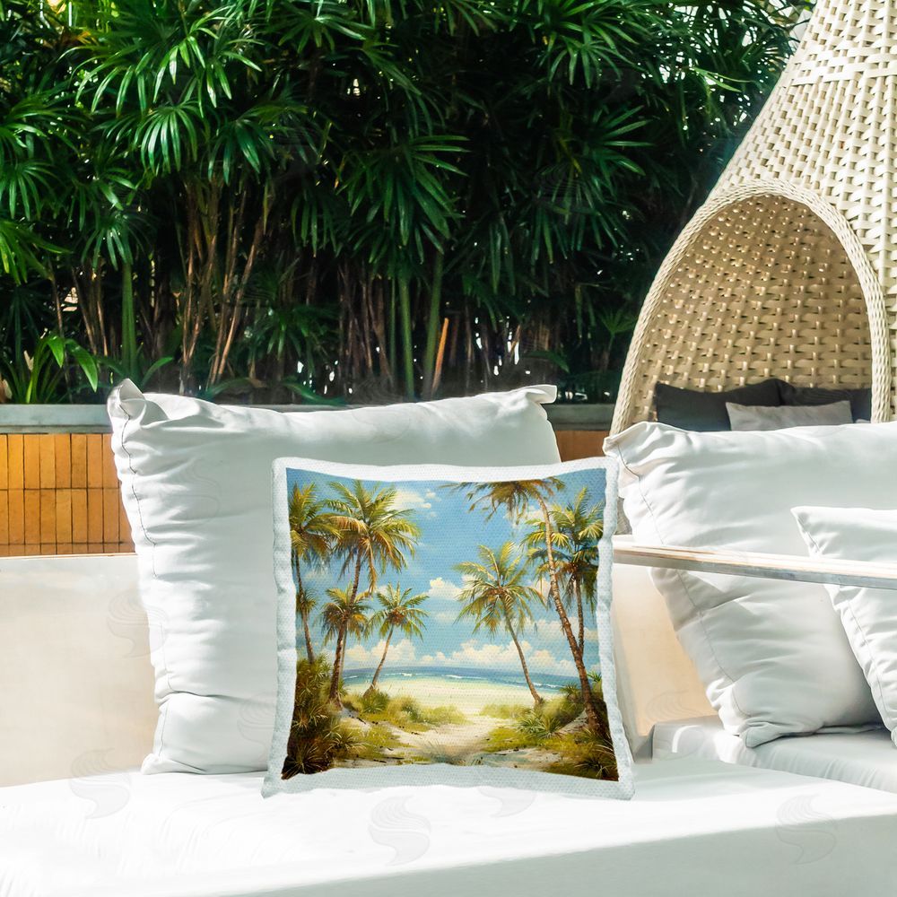 Creative Studio Bright Palms Tropical Paradise Outdoor Square Pillow on Patio