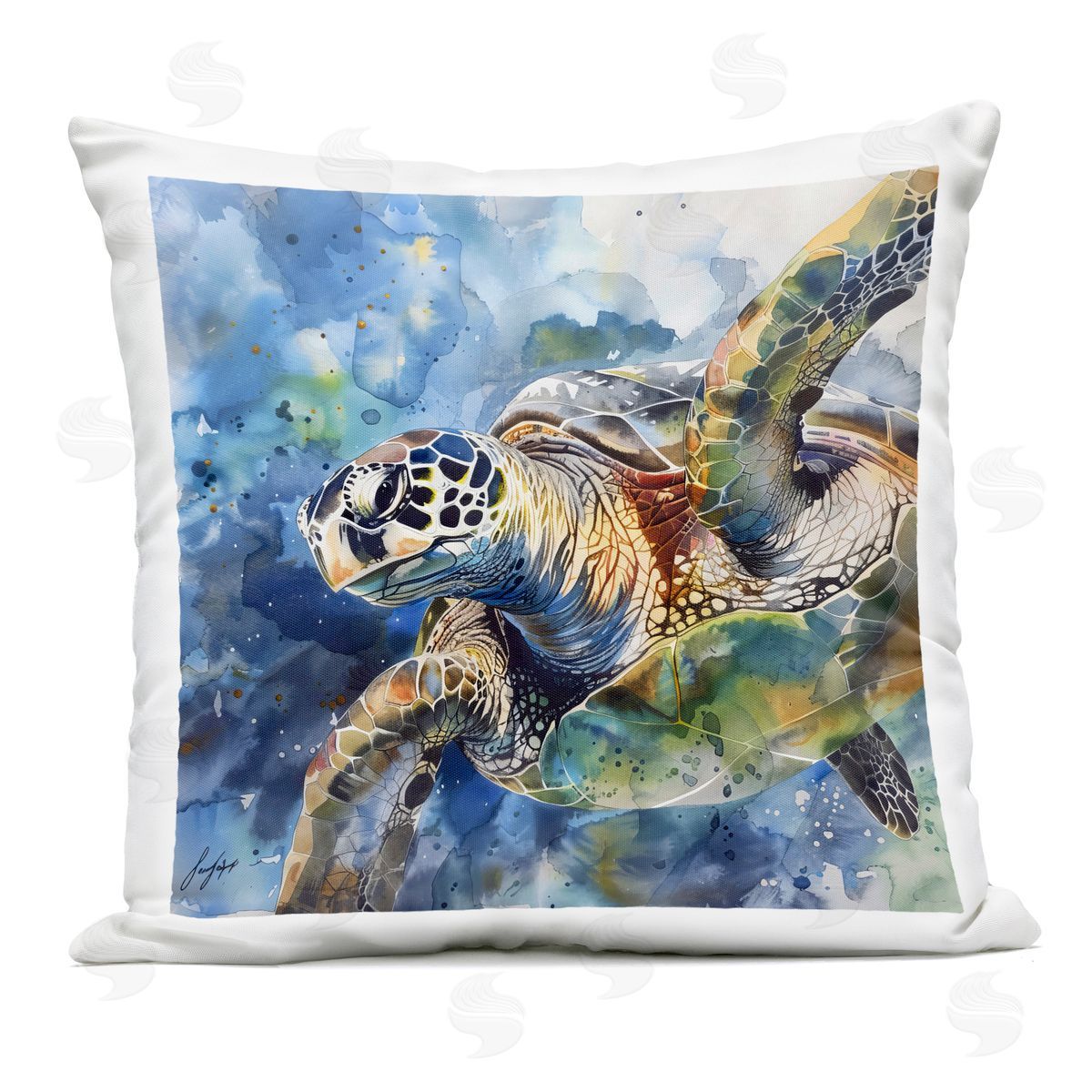 Creative Studio Watercolor Splatter Sea Turtle Outdoor Printed Pillow