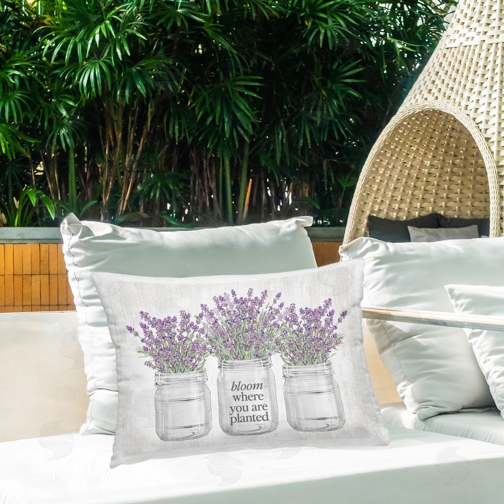 Lettered and Lined Where You're Planted Rustic Outdoor Rectangular Pillow on Patio