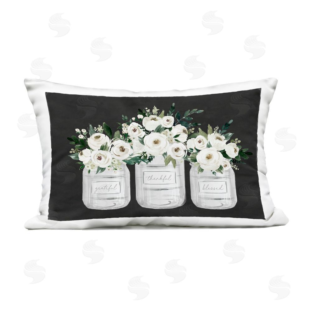Lettered and Lined Floral Farmhouse Jars Trio Outdoor Printed Pillow