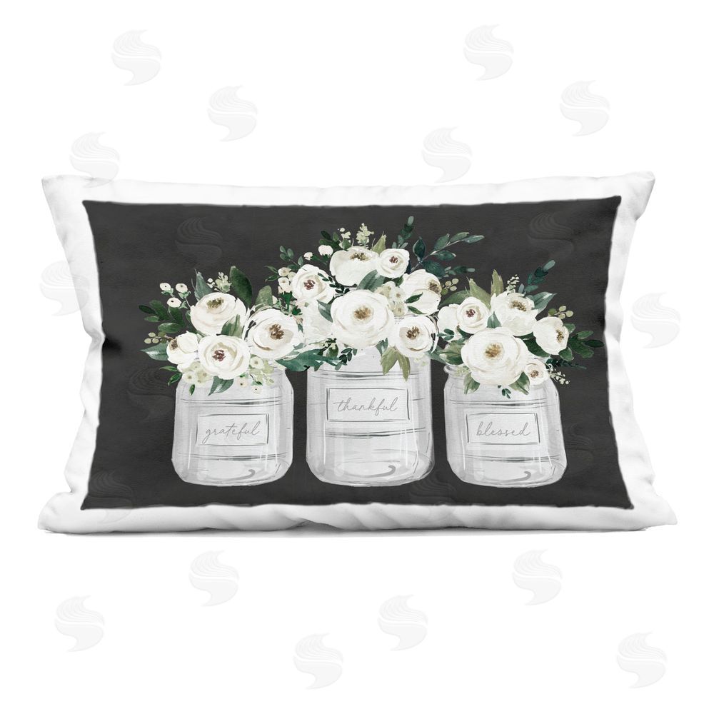 Lettered and Lined Floral Farmhouse Jars Trio Indoor Printed Pillow Art