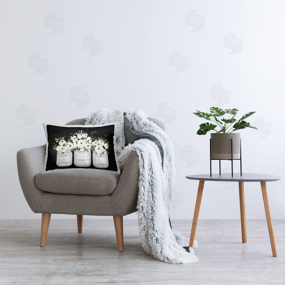 Lettered and Lined Floral Farmhouse Jars Trio Indoor Rectangular Pillow on Chair