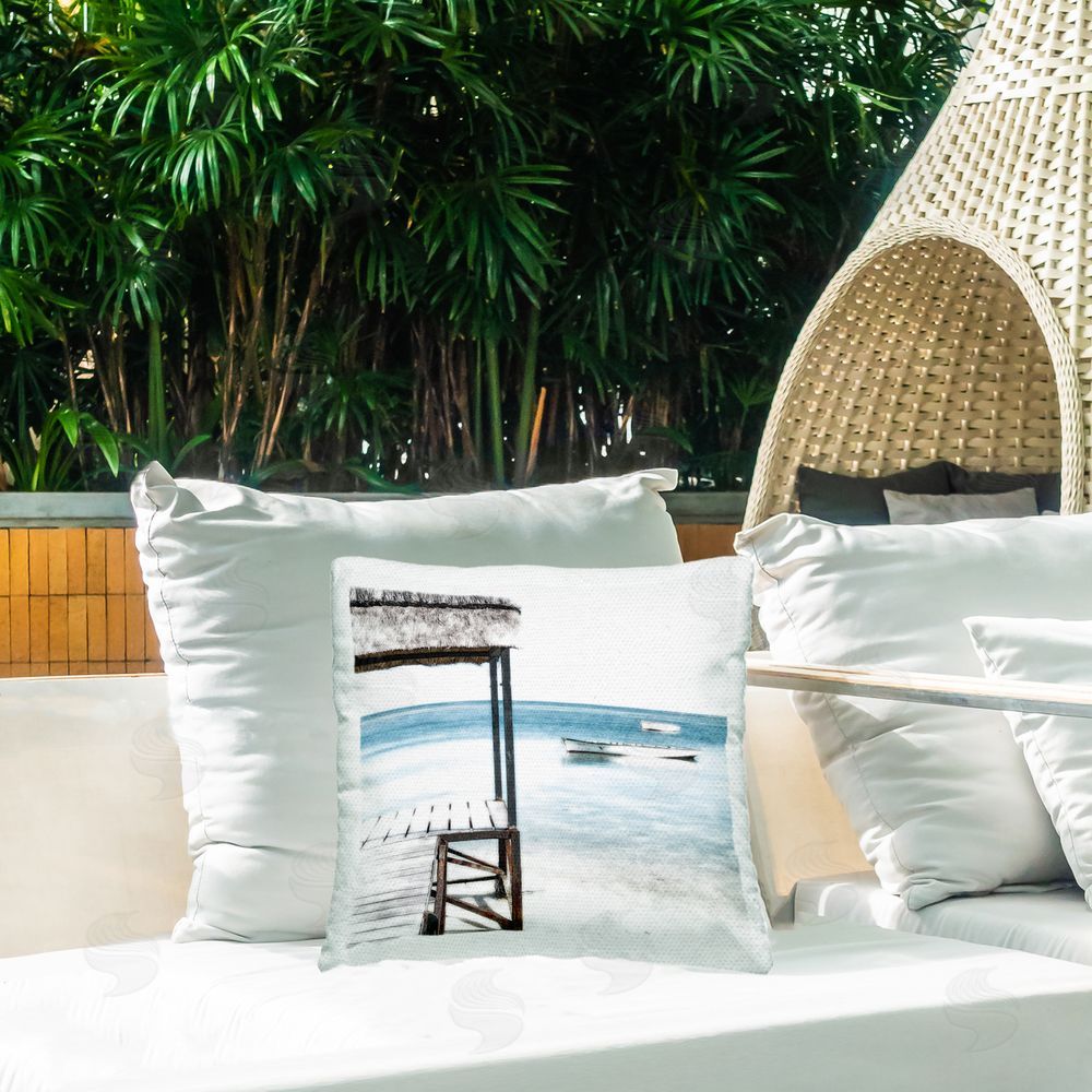 Noah Bay Calm Waters Beach Coast Outdoor Square Pillow on Patio