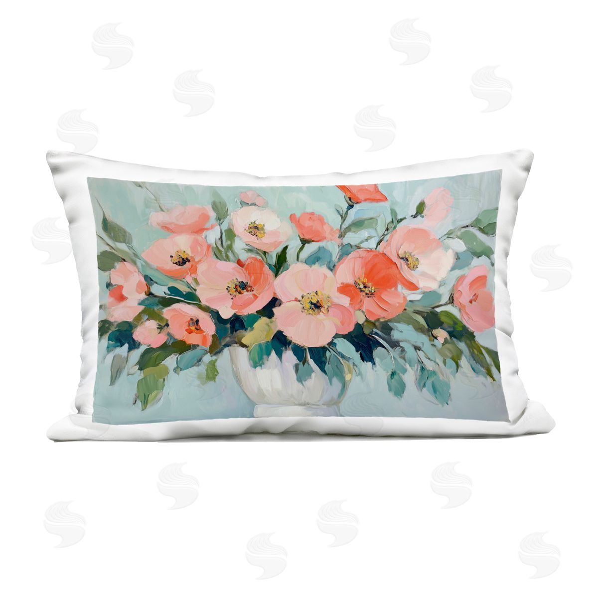 Gina Kelly Pink Flower Arrangement over Green Outdoor Printed Throw Pillow