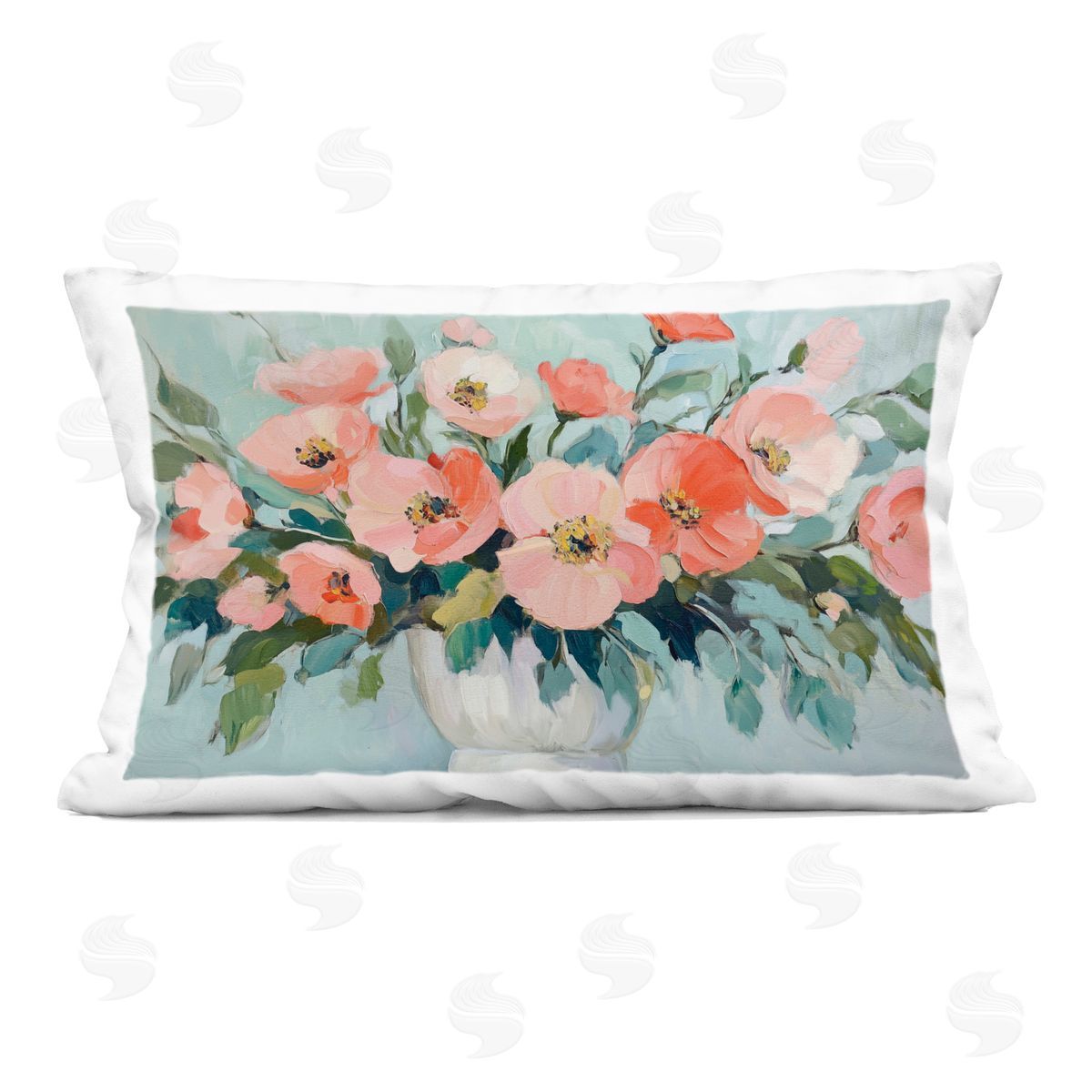 Gina Kelly Pink Flower Arrangement over Green Indoor Printed Throw Pillow