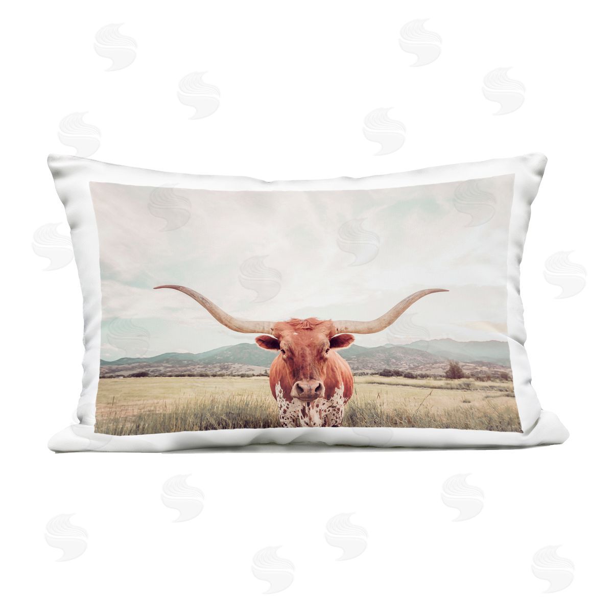 Sisi and Seb Longhorn Portrait open Meadow Outdoor Printed Throw Pillow