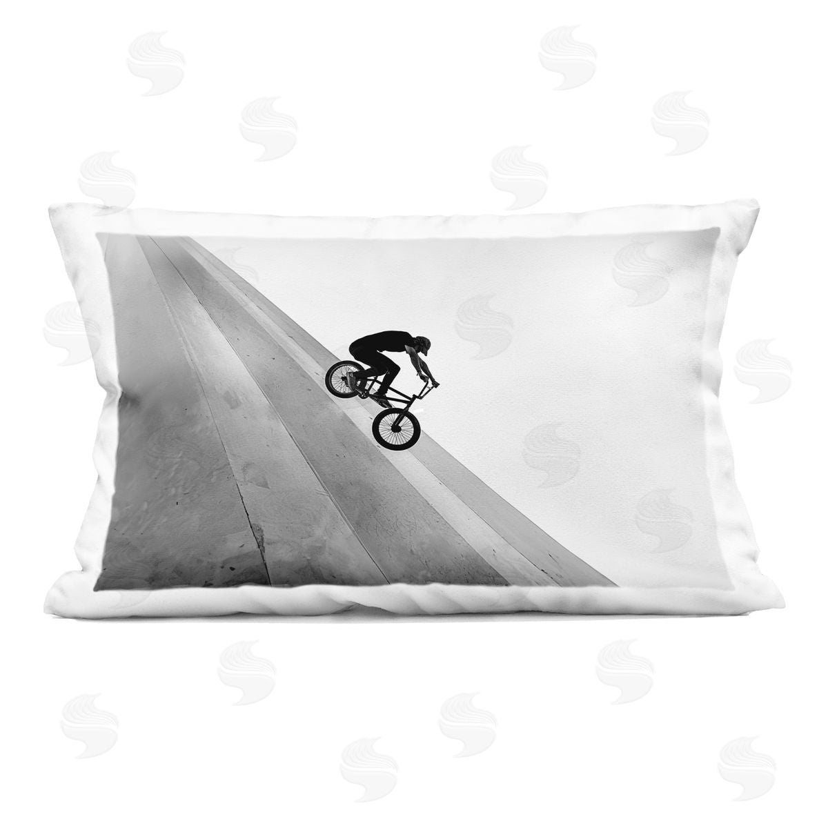 Sisi and Seb Black and White Biker Indoor Printed Throw Pillow