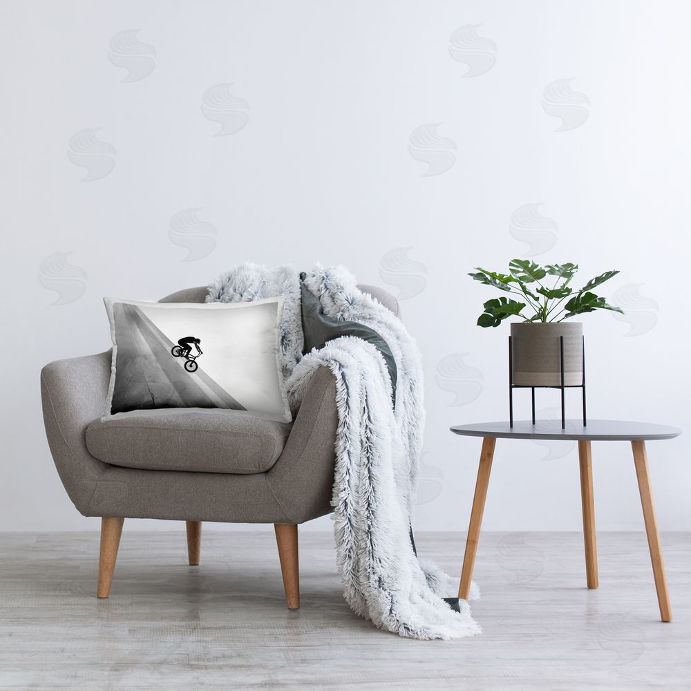 Sisi and Seb Black and White Biker Printed Indoor Throw Pillow in Room
