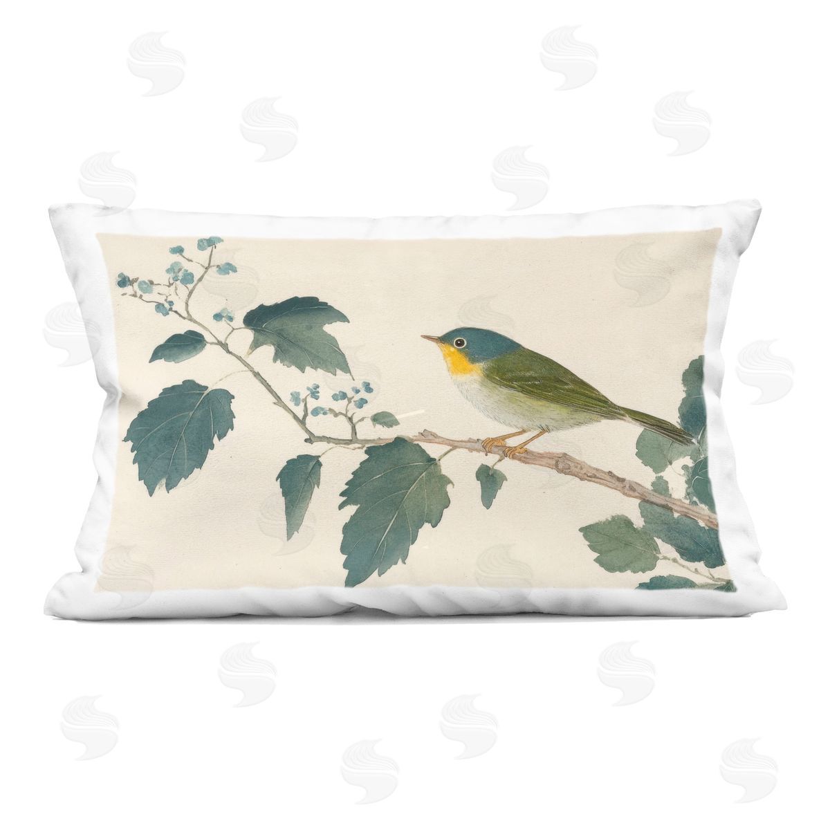 Petal Prints Design Blue Bird and Leaves Indoor Printed Throw Pillow