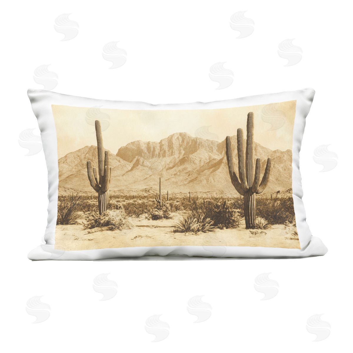 Petal Prints Design Desert Landscape Vintage Sepia Outdoor Printed Throw Pillow