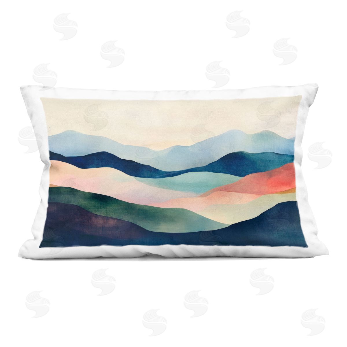 Petal Prints Design Blue Abstract Mountain Landscape Indoor Printed Throw Pillow