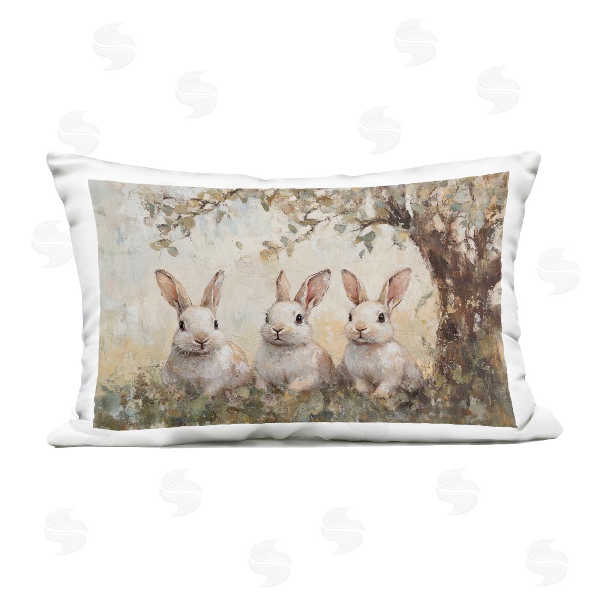 Petal Prints Design Fairytale Bunnies under Tree Outdoor Printed Throw Pillow
