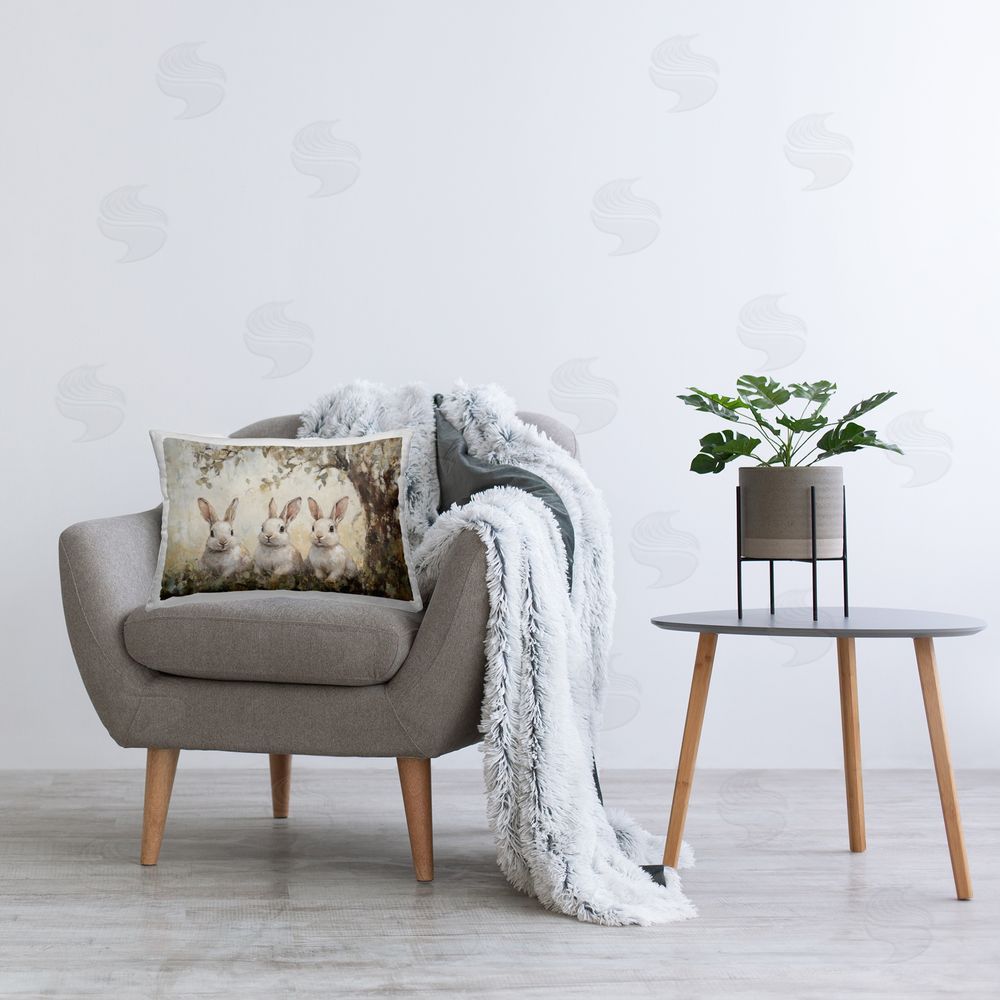 Petal Prints Design Fairytale Bunnies under Tree Printed Indoor Throw Pillow in Room
