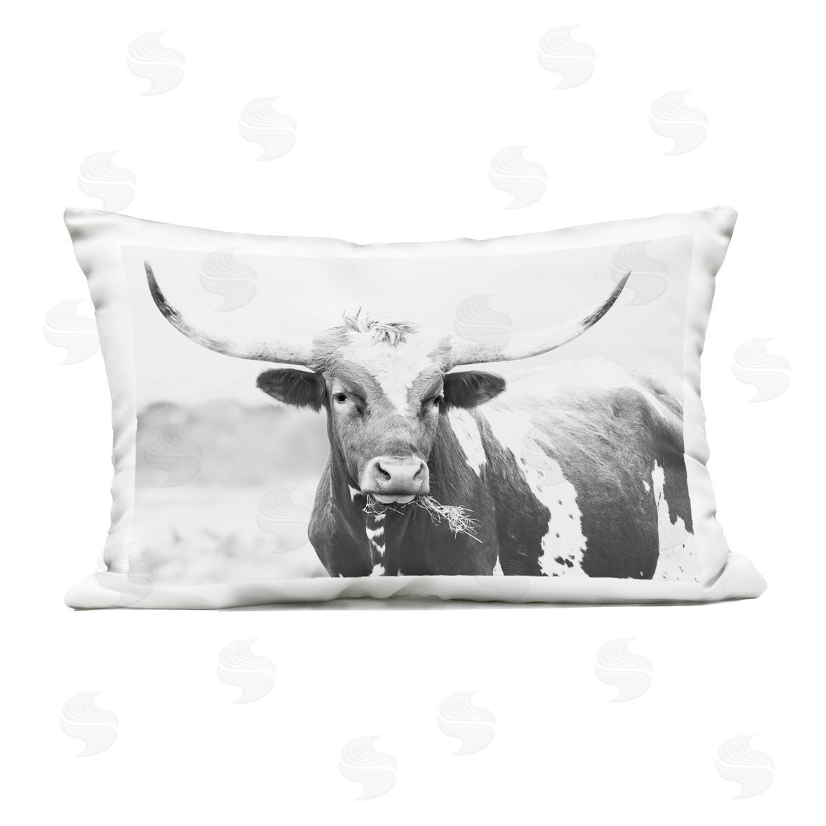 Sisi and Seb Two Tone Longhorn Portrait Outdoor Printed Throw Pillow