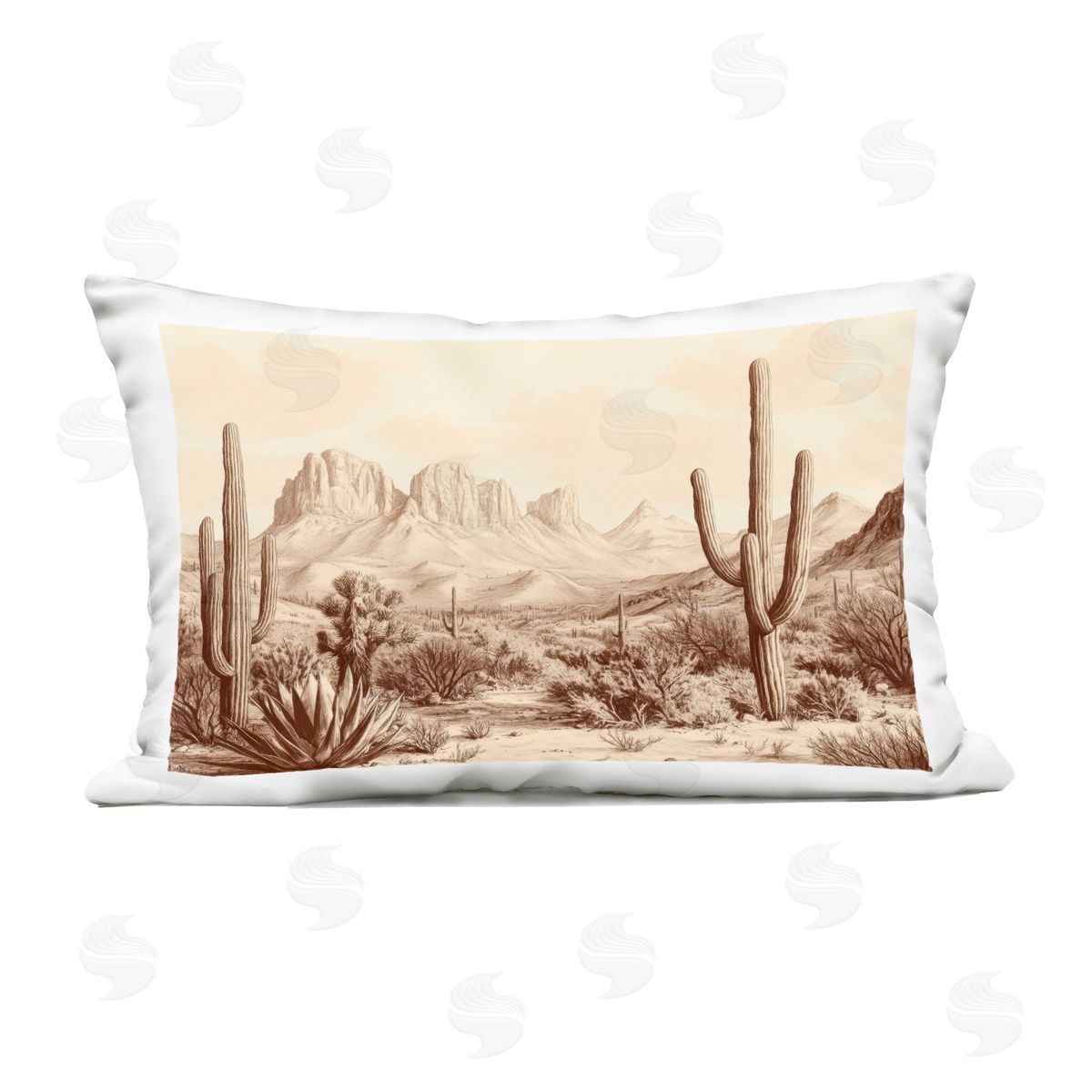 Petal Prints Design Desert Landscape Vintage Cacti Outdoor Printed Throw Pillow