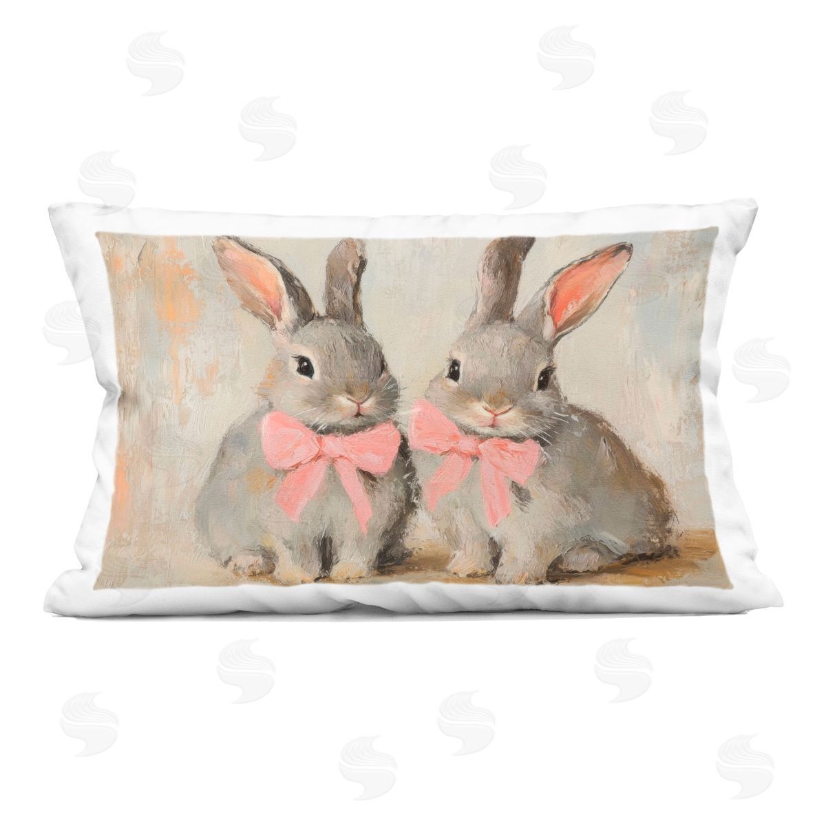 Petal Prints Design Bunnies in Pink Bows Indoor Printed Throw Pillow