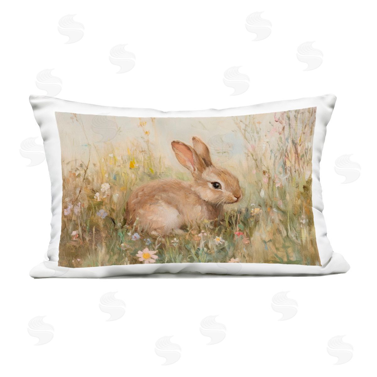 Petal Prints Design Brown Bunny in Flower Meadow Outdoor Printed Throw Pillow