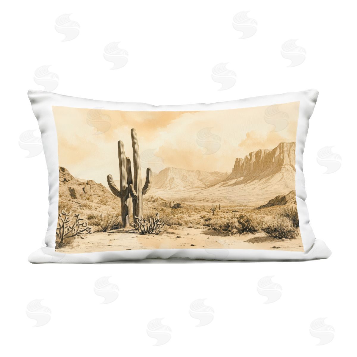Petal Prints Design Desert Landscape Sepia Cacti Outdoor Printed Throw Pillow