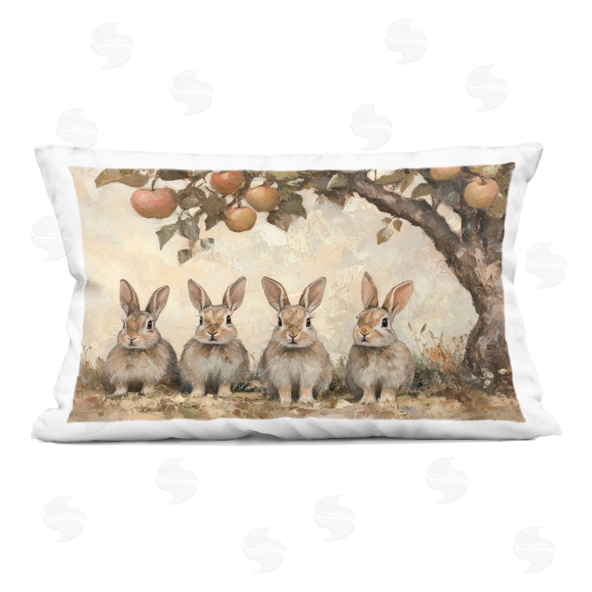 Petal Prints Design Autumn Bunnies & Apples Indoor Printed Throw Pillow