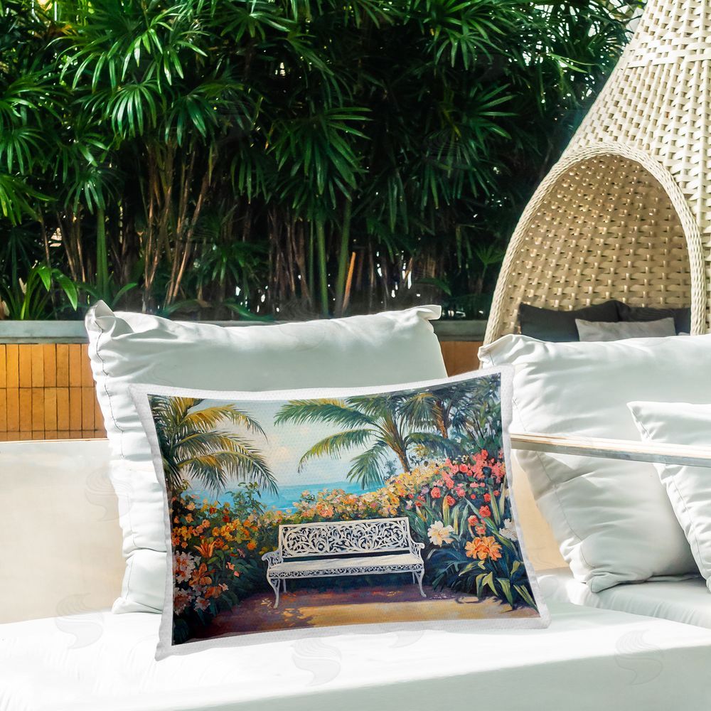 Franklyn Gregory Picture Perfect Tropics Outdoor Printed Throw Pillow on Patio