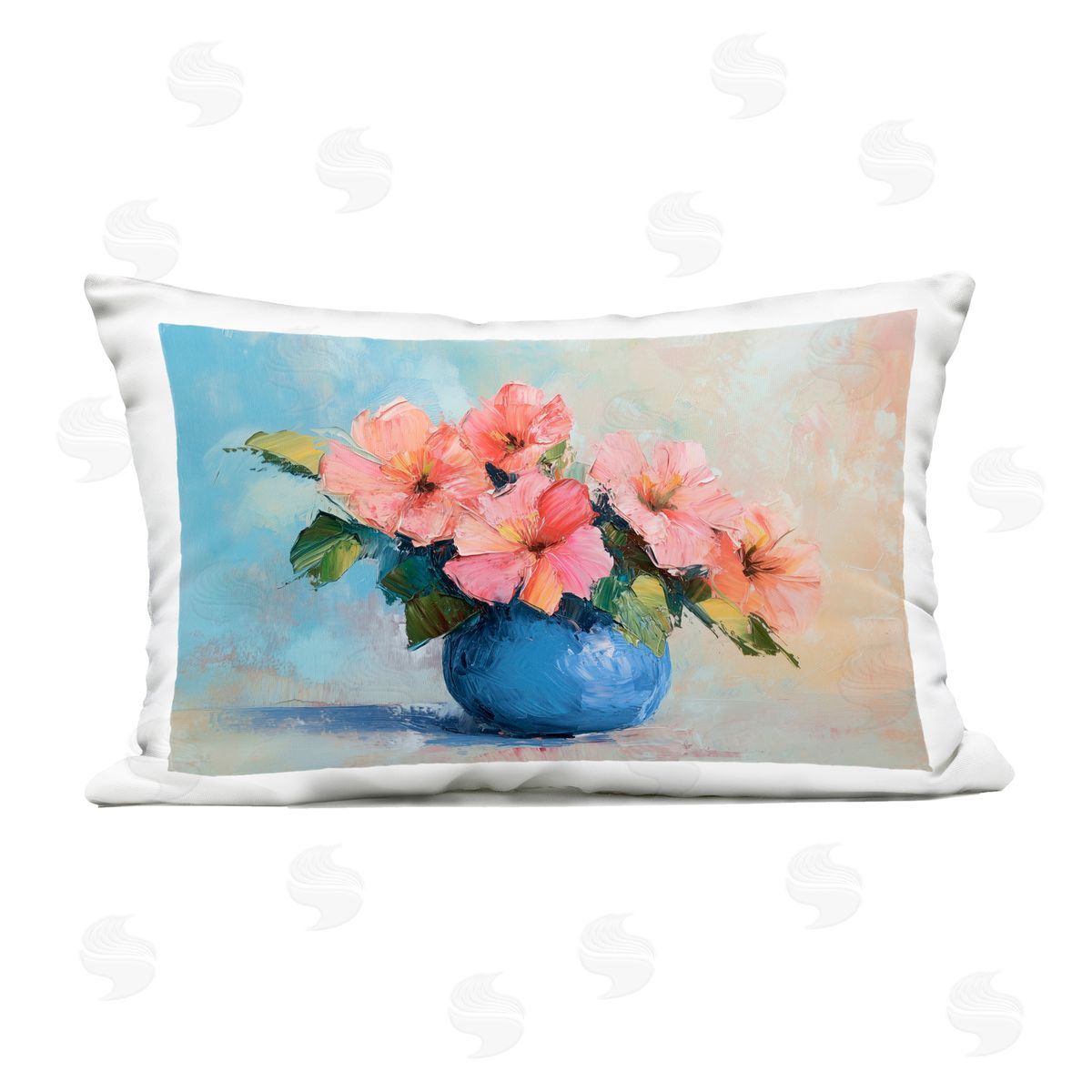 Gina Kelly Hibiscus Flowers in Blue Vase Outdoor Printed Throw Pillow