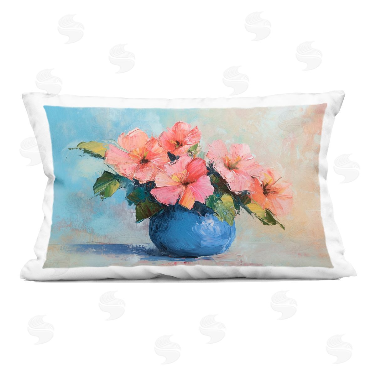 Gina Kelly Hibiscus Flowers in Blue Vase Indoor Printed Throw Pillow