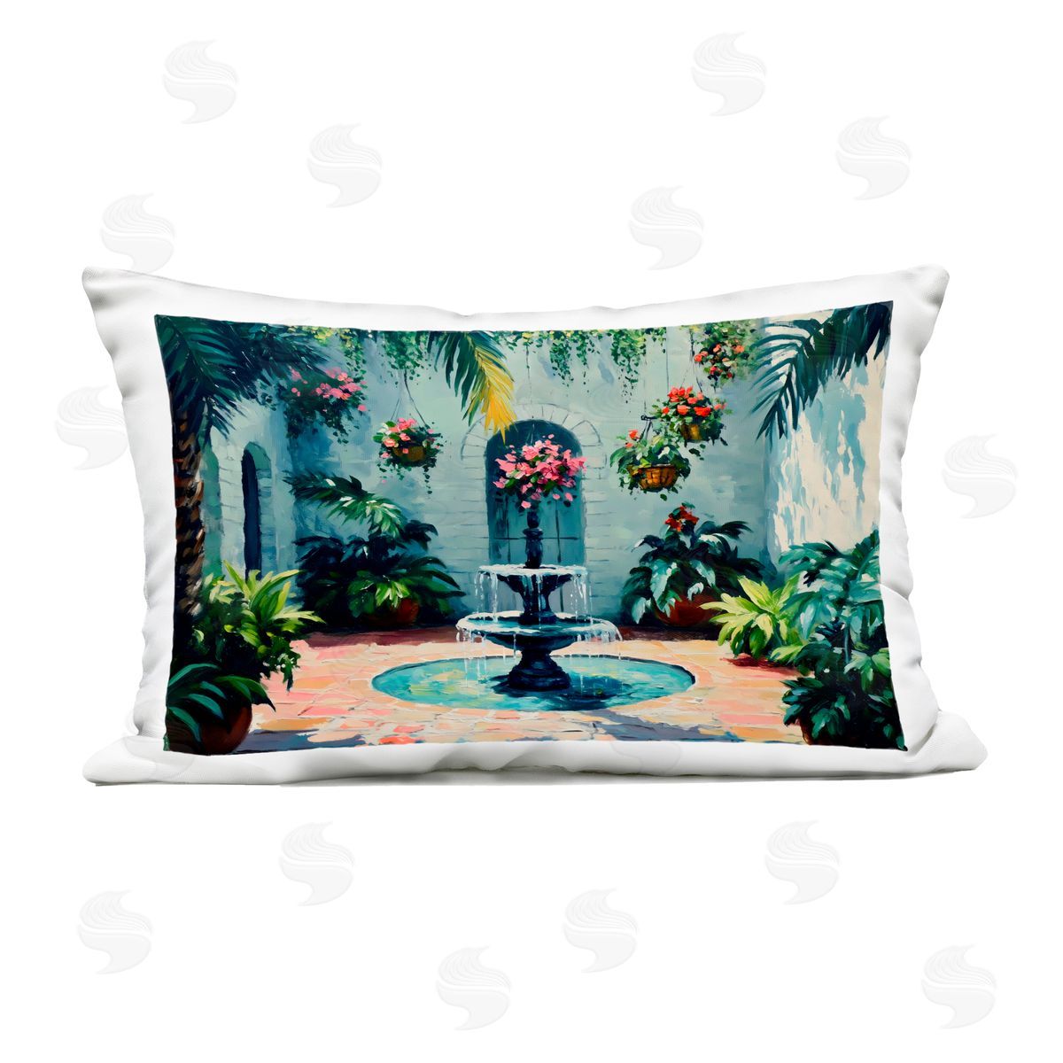 Franklyn Gregory Floral Fountain Courtyard Outdoor Printed Throw Pillow