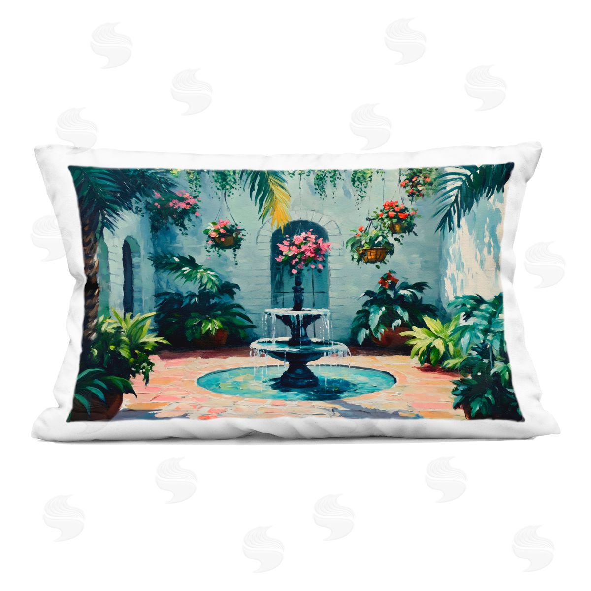 Franklyn Gregory Floral Fountain Courtyard Indoor Printed Throw Pillow