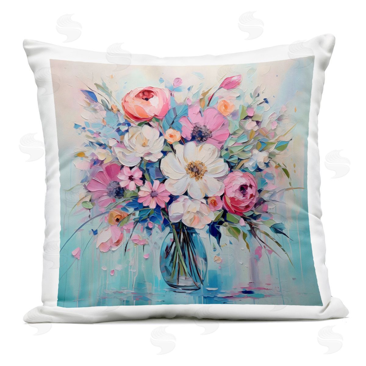 Creative Studio Faux Textured Bouquet on Blue Outdoor Printed Pillow
